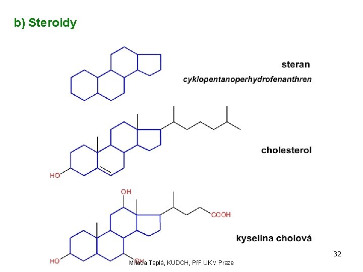 b) Steroidy 32 Milada Teplá, KUDCH, PřF UK v Praze 