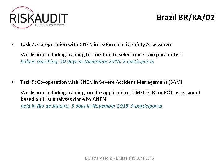 Brazil BR/RA/02 • Task 2: Co-operation with CNEN in Deterministic Safety Assessment Workshop including