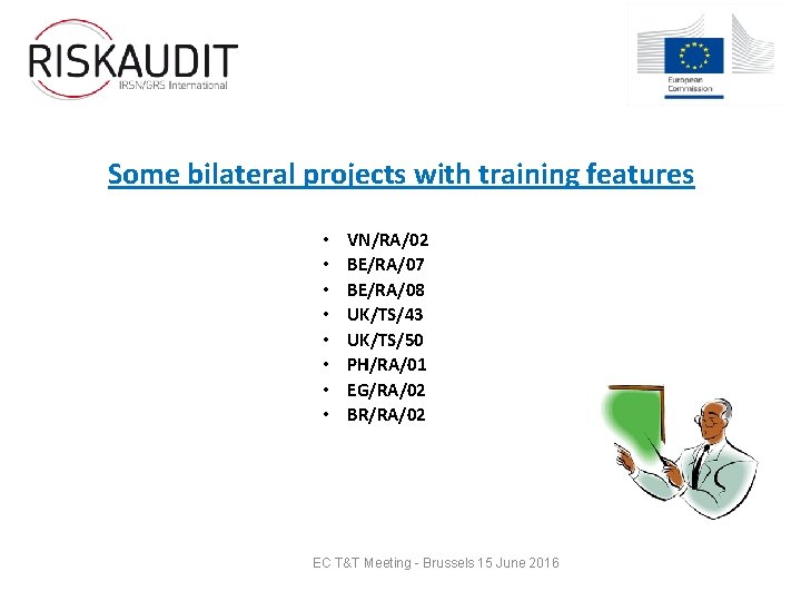 Some bilateral projects with training features • • VN/RA/02 BE/RA/07 BE/RA/08 UK/TS/43 UK/TS/50 PH/RA/01