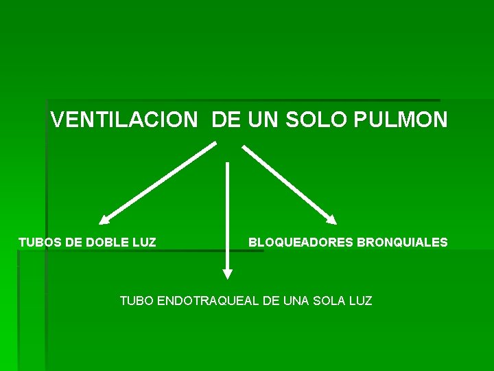 VENTILACION DE UN SOLO PULMON TUBOS DE DOBLE LUZ BLOQUEADORES BRONQUIALES TUBO ENDOTRAQUEAL DE