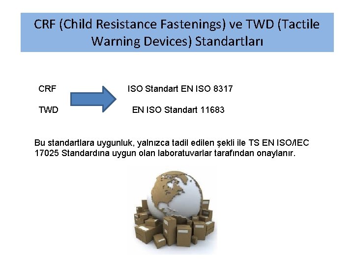 CRF (Child Resistance Fastenings) ve TWD (Tactile Warning Devices) Standartları CRF ISO Standart EN