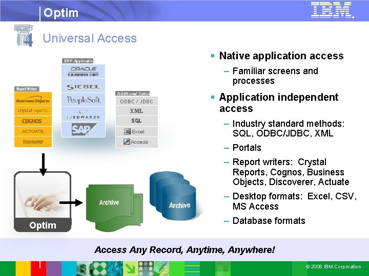 Optim 4 ® Universal Access § Native application access ERP Applications – Familiar screens