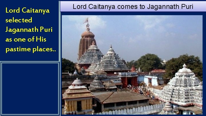 Lord Caitanya selected Jagannath Puri as one of His pastime places. . Lord Caitanya