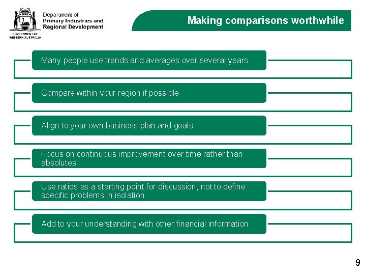 Making comparisons worthwhile Many people use trends and averages over several years Compare within