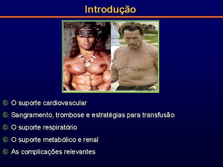 Introdução O suporte cardiovascular Sangramento, trombose e estratégias para transfusão O suporte respiratório O