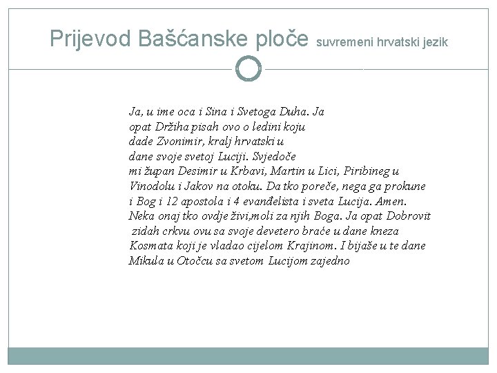 Prijevod Bašćanske ploče suvremeni hrvatski jezik Ja, u ime oca i Sina i Svetoga