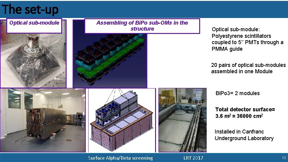 The set-up Optical sub-module Assembling of Bi. Po sub-OMs in the structure Optical sub-module:
