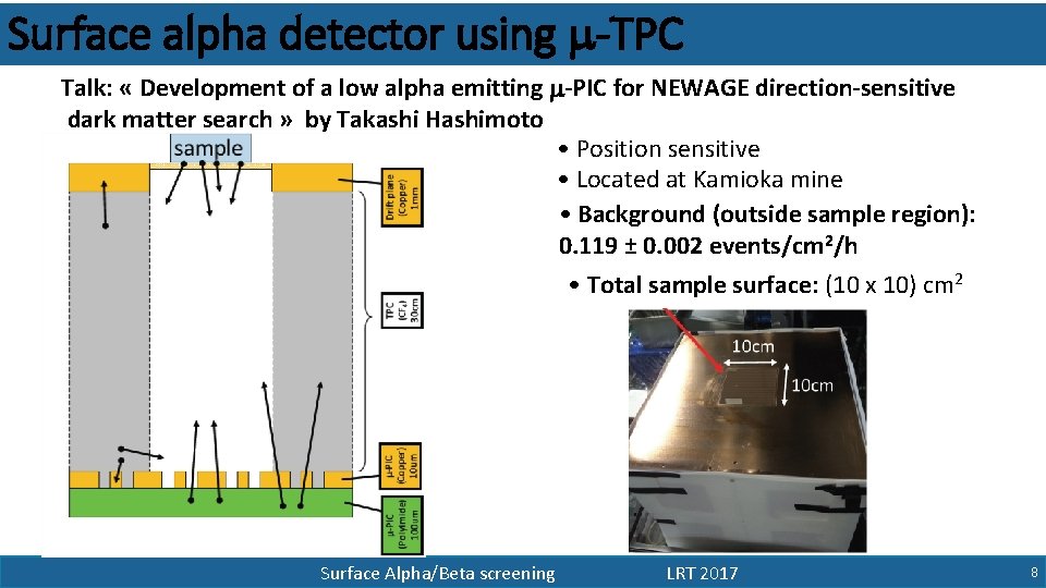 Surface alpha detector using m-TPC Talk: « Development of a low alpha emitting m-PIC