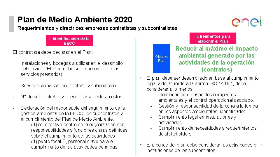 Plan de Medio Ambiente 2020 Requerimientos y directrices empresas contratistas y subcontratistas II. Elementos