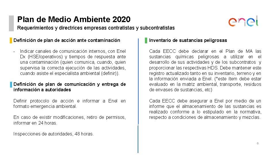 Plan de Medio Ambiente 2020 Requerimientos y directrices empresas contratistas y subcontratistas Definición de