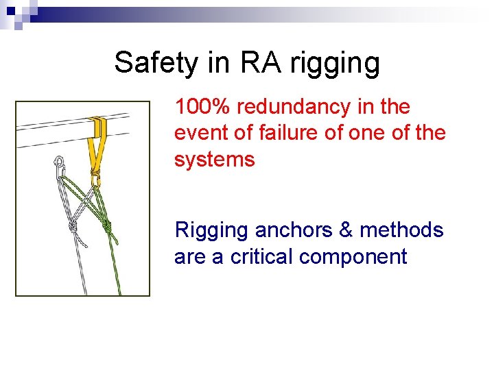 Safety in RA rigging 100% redundancy in the event of failure of one of