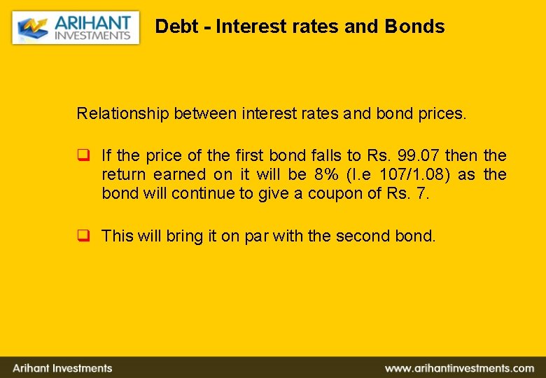 Debt - Interest rates and Bonds Relationship between interest rates and bond prices. q