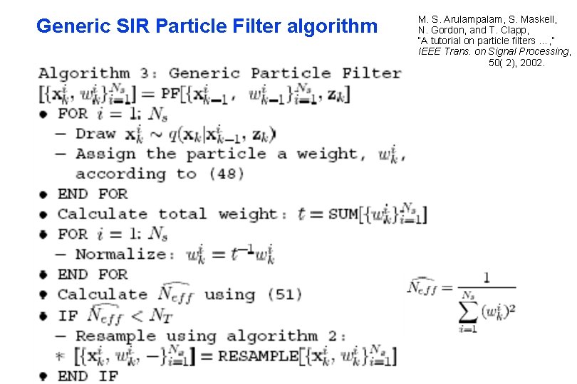 Generic SIR Particle Filter algorithm M. S. Arulampalam, S. Maskell, N. Gordon, and T.
