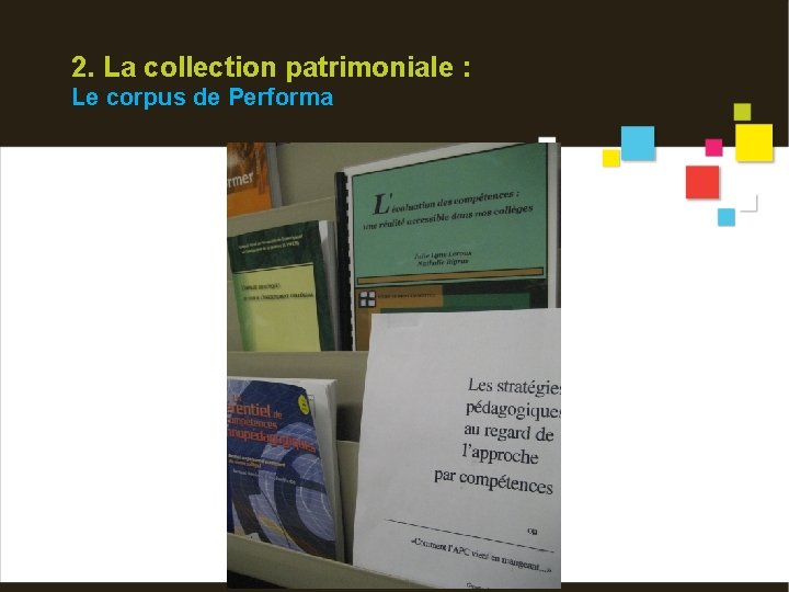 2. La collection patrimoniale : Le corpus de Performa 