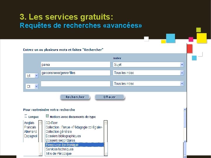 3. Les services gratuits: Requêtes de recherches «avancées» 