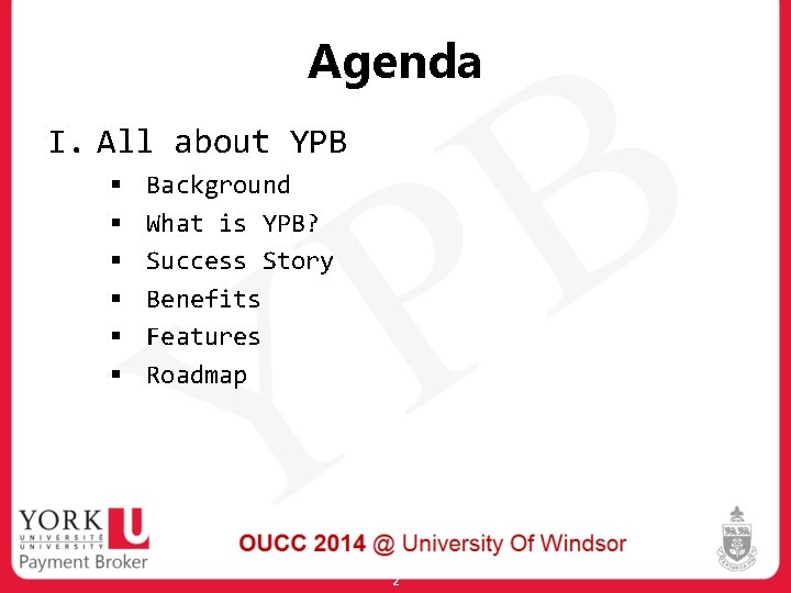 Agenda I. All about YPB § § § Background What is YPB? Success Story