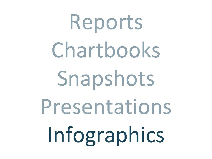 Reports Chartbooks Snapshots Presentations Infographics 