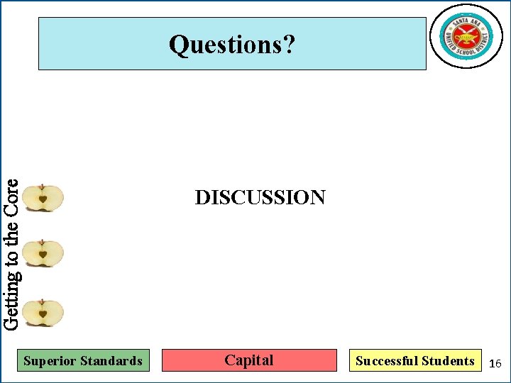 Getting to the Core Questions? DISCUSSION Superior Standards Capital Successful Students 16 