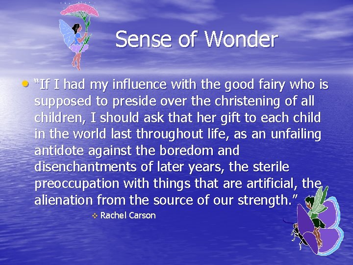 Sense of Wonder • “If I had my influence with the good fairy who