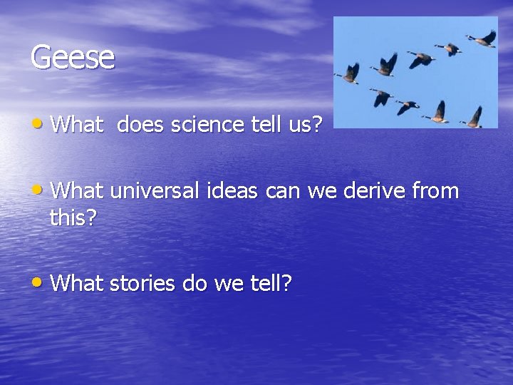 Geese • What does science tell us? • What universal ideas can we derive