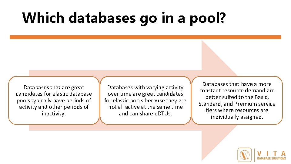 Which databases go in a pool? Databases that are great candidates for elastic database
