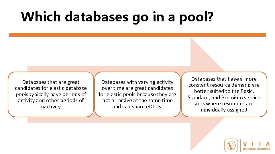 Which databases go in a pool? Databases that are great candidates for elastic database