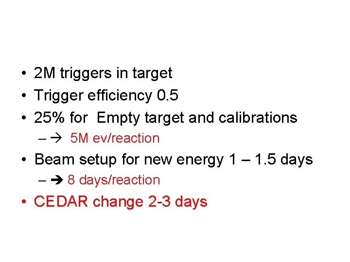  • 2 M triggers in target • Trigger efficiency 0. 5 • 25%