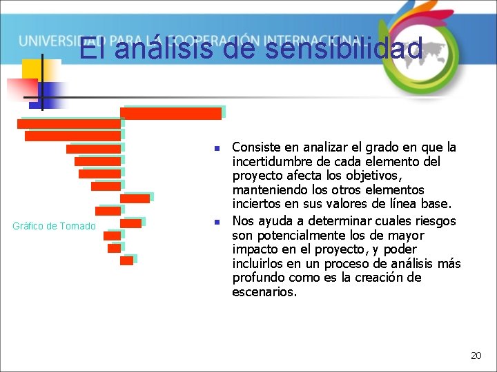 El análisis de sensibilidad n Gráfico de Tornado n Consiste en analizar el grado