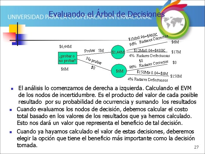 Evaluando el Árbol de Decisiones $6, 44 M ¿probar o no probar? $6 M