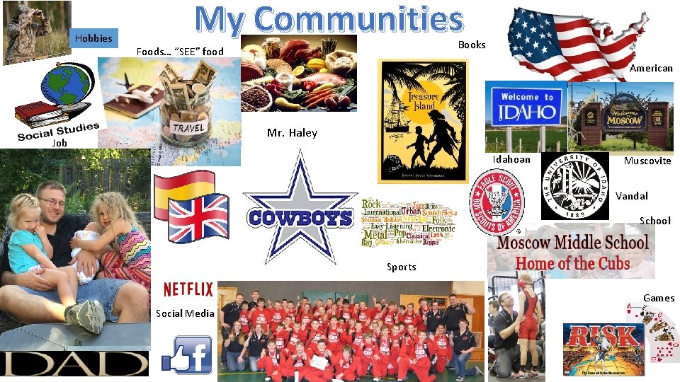 Hobbies My Communities Books Foods… “SEE” food American Mr. Haley Job Idahoan Muscovite Vandal