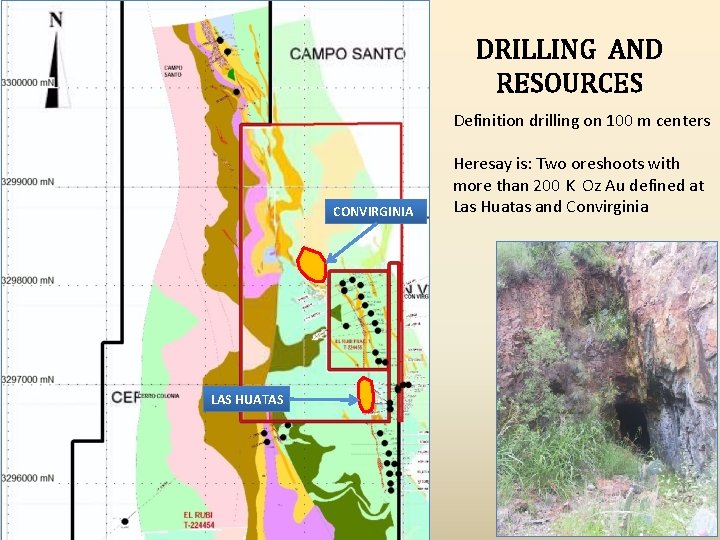 DRILLING AND RESOURCES Definition drilling on 100 m centers CONVIRGINIA LAS HUATAS Heresay is:
