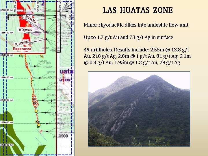 LAS HUATAS ZONE Minor rhyodacitic dikes into andesitic flow unit Up to 1. 7