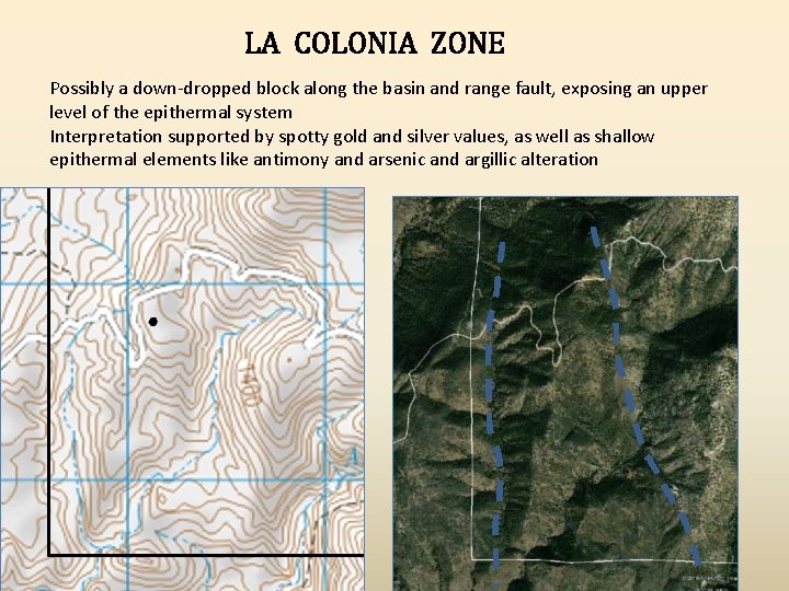 LA COLONIA ZONE Possibly a down-dropped block along the basin and range fault, exposing