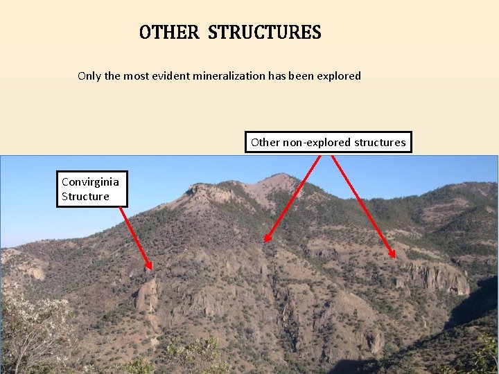 OTHER STRUCTURES Only the most evident mineralization has been explored Other non-explored structures Convirginia