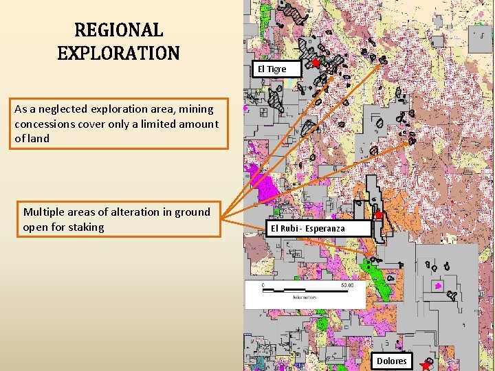 REGIONAL EXPLORATION El Tigre As a neglected exploration area, mining concessions cover only a