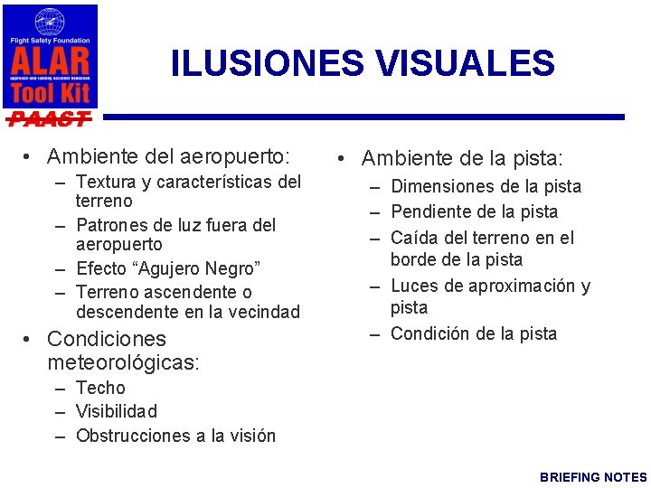 ILUSIONES VISUALES PAAST • Ambiente del aeropuerto: – Textura y características del terreno –