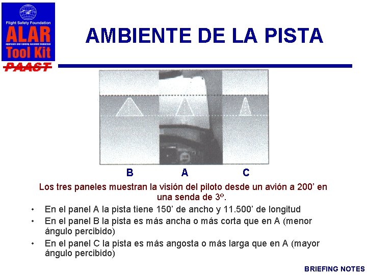 AMBIENTE DE LA PISTA PAAST B A C Los tres paneles muestran la visión