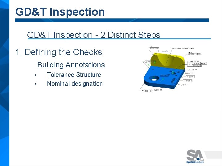 GD&T Inspection - 2 Distinct Steps 1. Defining the Checks Building Annotations • •