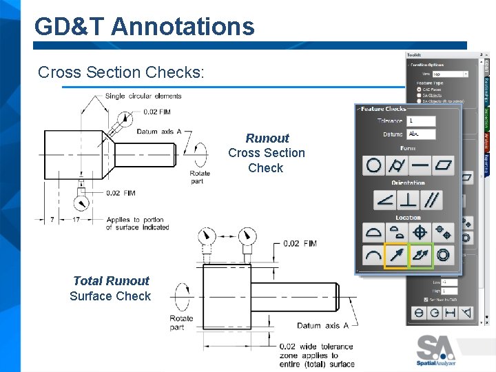 GD&T Annotations Cross Section Checks: Runout Cross Section Check Total Runout Surface Check 