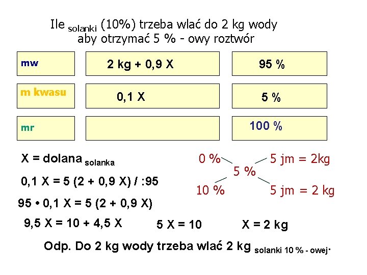 Ile mw (10%) trzeba wlać do 2 kg wody aby otrzymać 5 % -