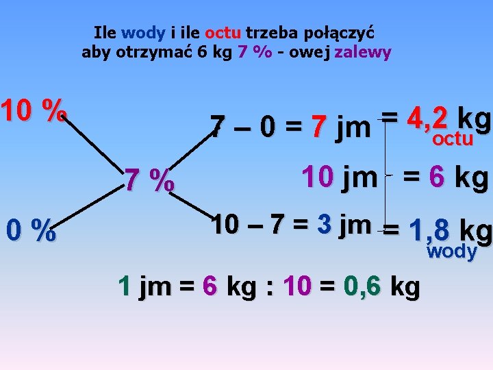 Ile wody i ile octu trzeba połączyć aby otrzymać 6 kg 7 % -