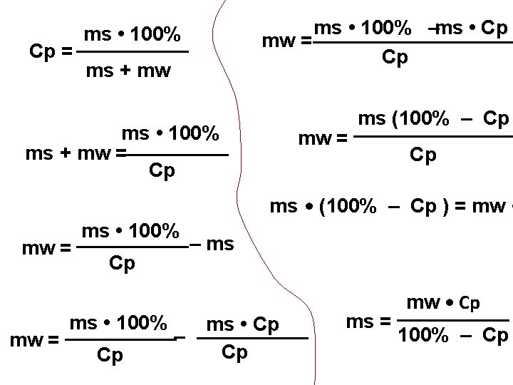 ms • 100% _____ Cp = ms + mw ms • 100% ms +