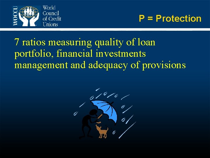 P = Protection 7 ratios measuring quality of loan portfolio, financial investments management and
