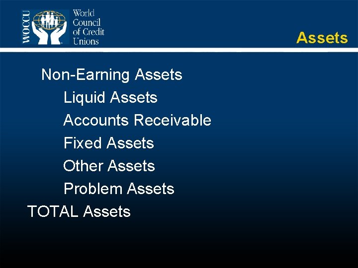 Assets Non-Earning Assets Liquid Assets Accounts Receivable Fixed Assets Other Assets Problem Assets TOTAL