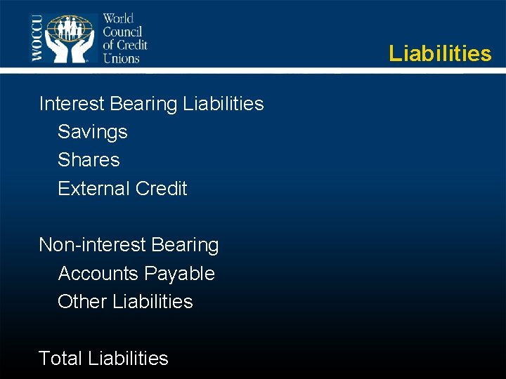 Liabilities Interest Bearing Liabilities Savings Shares External Credit Non-interest Bearing Accounts Payable Other Liabilities