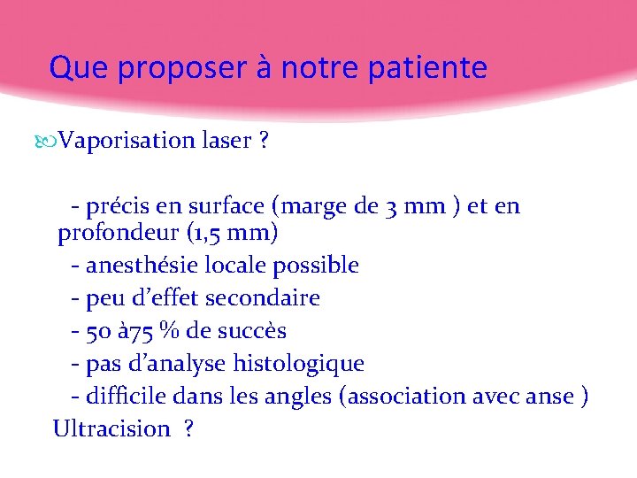 Que proposer à notre patiente Vaporisation laser ? - précis en surface (marge de