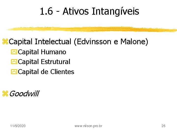 1. 6 - Ativos Intangíveis z. Capital Intelectual (Edvinsson e Malone) y. Capital Humano
