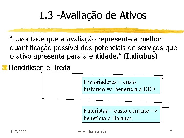 1. 3 -Avaliação de Ativos “. . . vontade que a avaliação represente a