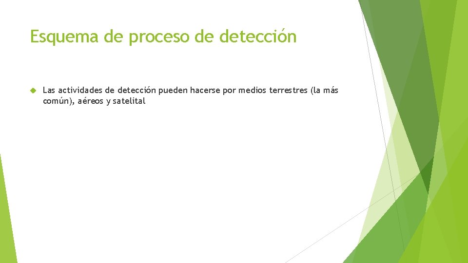 Esquema de proceso de detección Las actividades de detección pueden hacerse por medios terrestres