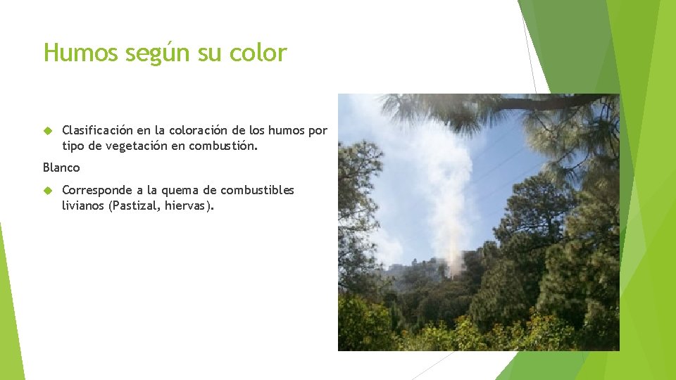 Humos según su color Clasificación en la coloración de los humos por tipo de